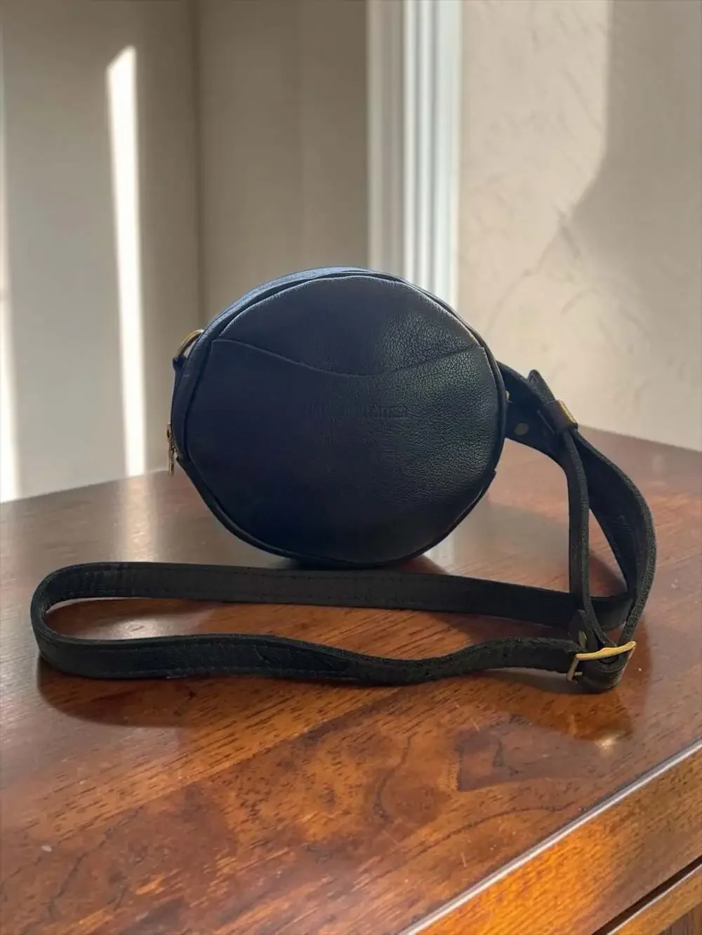 Portland Leather Goods Black Leather Circle Crossbody Bag